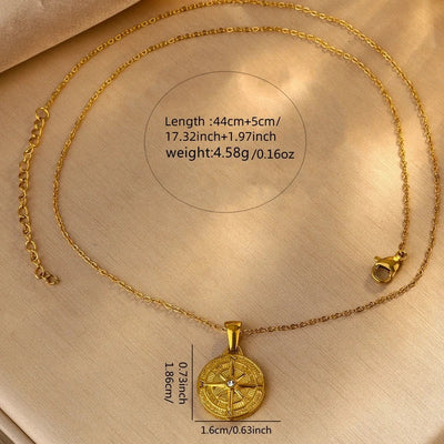 Jewelry Simple Style Round 304 Stainless Steel Rhinestones 18K Gold Plated Plating Inlay Pendant Necklace