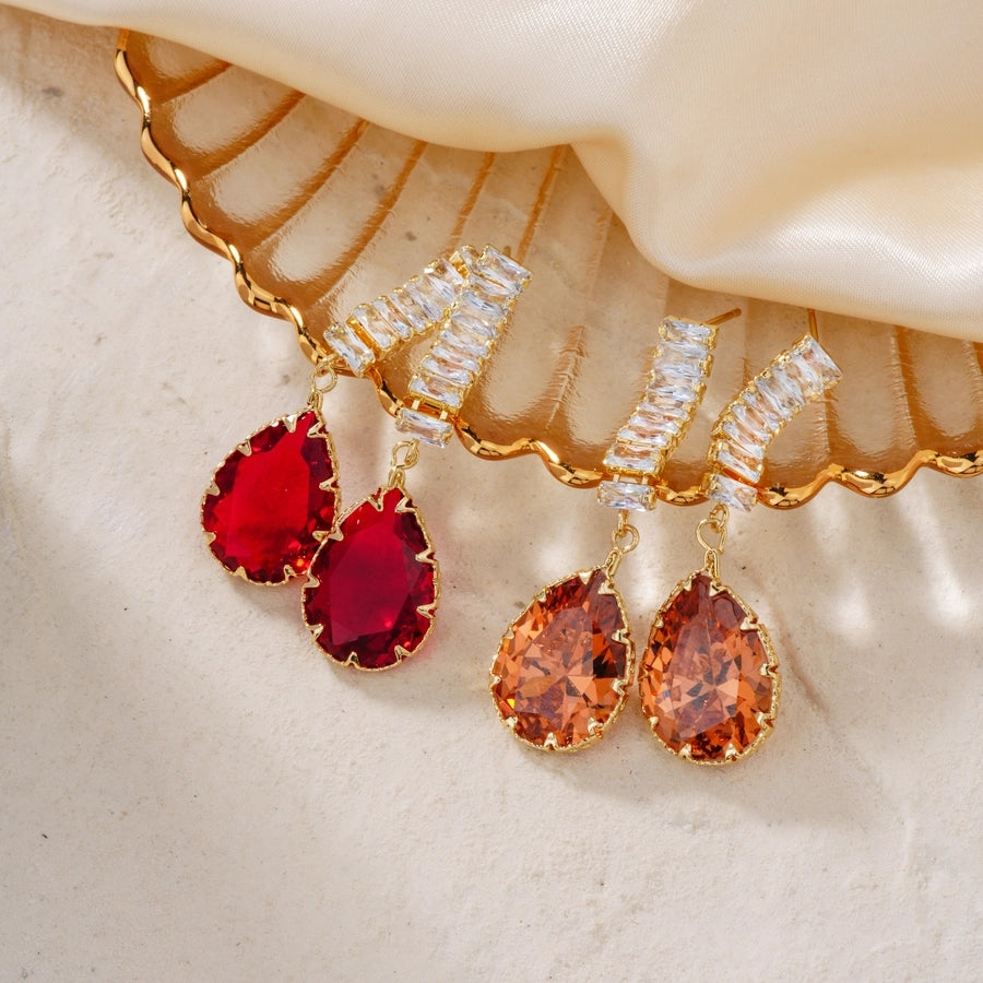 1 Pair Elegant Simple Style Streetwear Water Droplets Inlay Copper Zircon K Gold Plated Rhodium Plated Drop Earrings