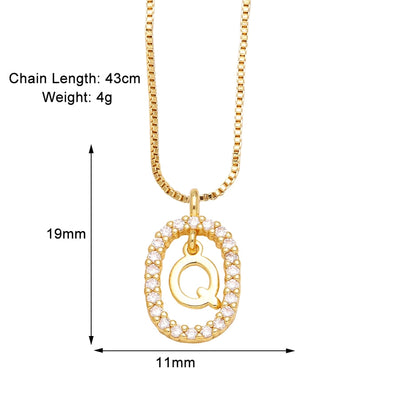 Jewelry Modern Style Simple Style letter 201 Stainless Steel Copper Zircon 18K Gold Plated Inlay Pendant Necklace