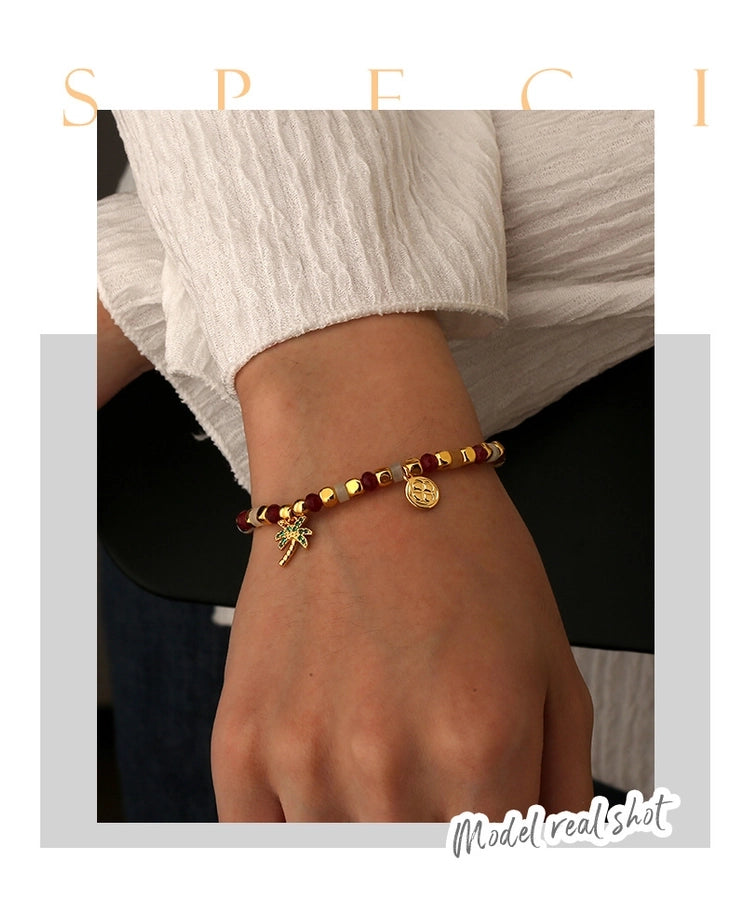 Jewelry IG Style Coconut Tree Copper Artificial Gemstones Beaded Inlay Bracelets