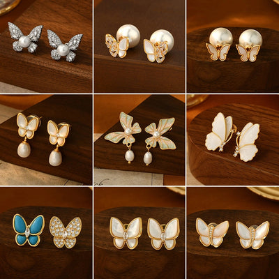 1 Pair Sweet Simple Style Butterfly Inlay Copper Shell Zircon 18K Gold Plated Ear Studs