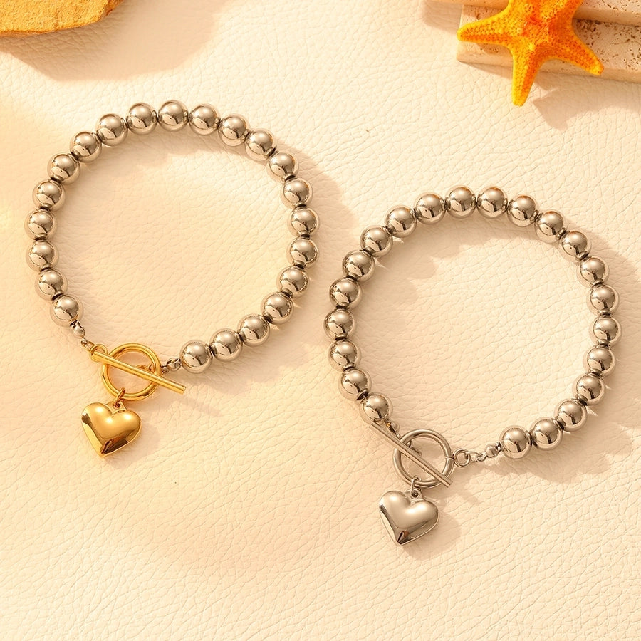 Elegant Heart Shape Titanium Steel 18K Gold Plated ball chain Bracelets In Bulk