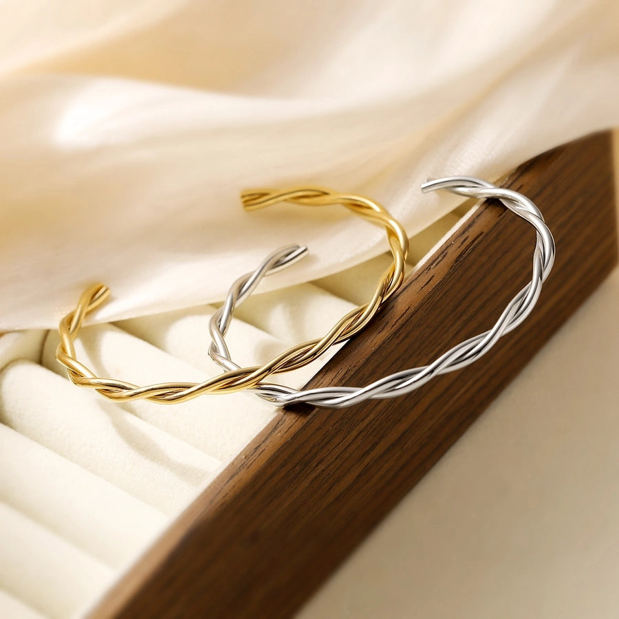 Retro Simple Style Commute Geometric 304 Stainless Steel Cuff Bracelets In Bulk