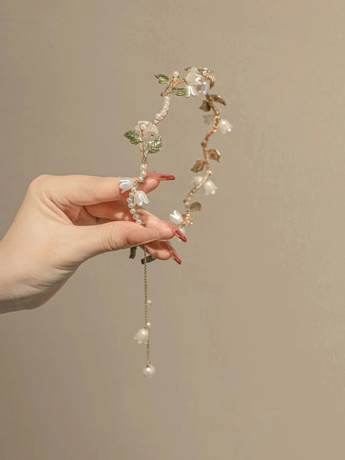 women's fairy style sweet waves flower imitation pearl alloy hair band