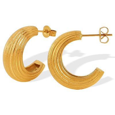 1 Pair IG Style Retro Classic Style C Shape Polishing Plating 304 Stainless Steel 18K Gold Plated Ear Studs
