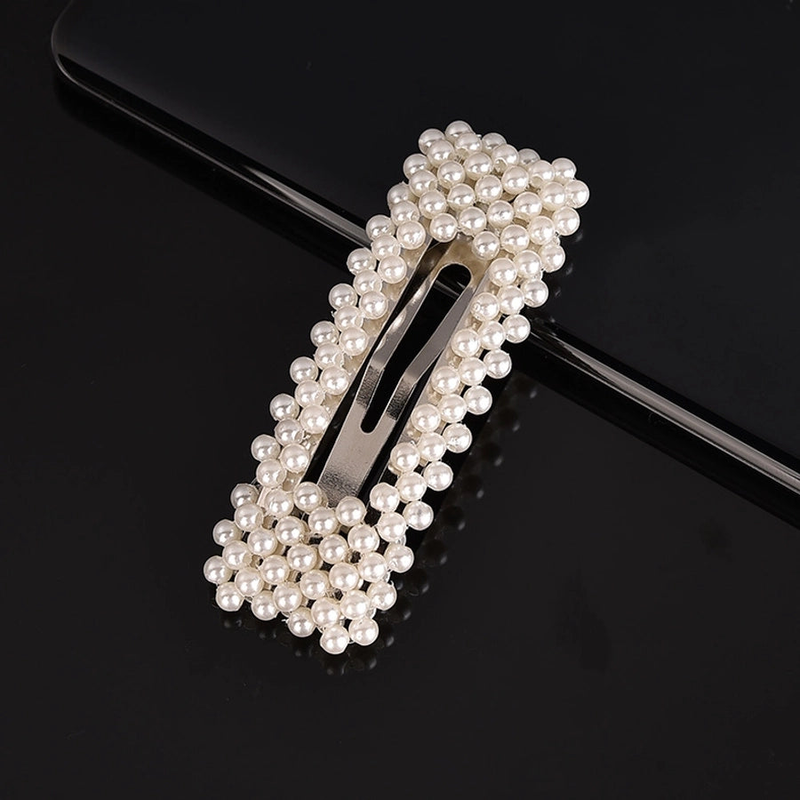 simple style geometric bow knot imitation pearl alloy plastic hair clip 1 piece