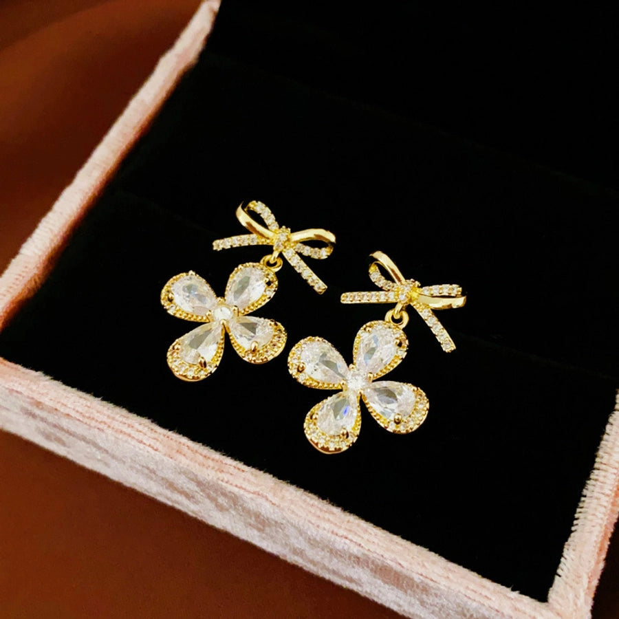 1 Pair Casual Simple Style Streetwear Bow Knot Plating Copper Zircon Drop Earrings