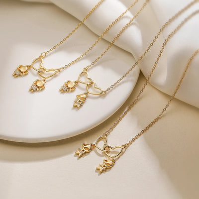 Jewelry Retro Girl Heart Shape Boy Copper Zircon Pendant Necklace