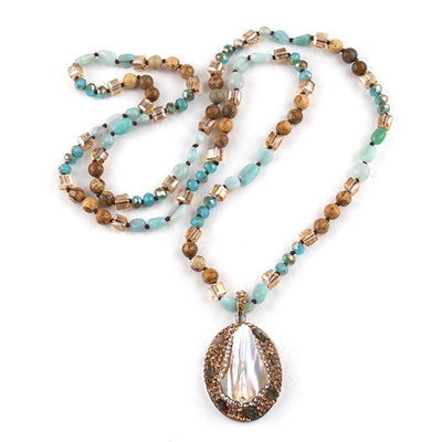 Vintage Style Simple Style Geometric natural stone Beaded Chain Pendant Necklace In Bulk