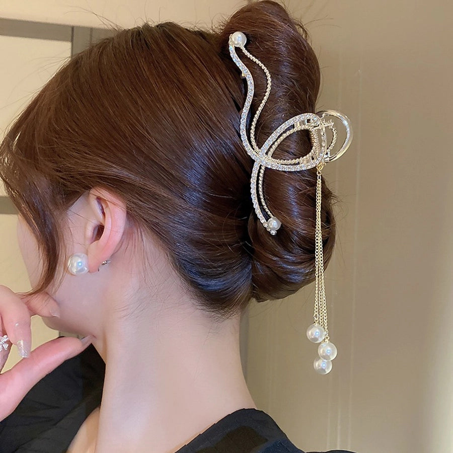 elegant classic style geometric alloy plating hollow out inlay pearl zircon hair claws