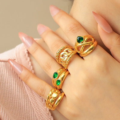 Jewelry Vintage Style Modern Style Commute Heart Shape Twist 304 Stainless Steel Zircon 14K Gold Plated Plating Hollow Out Inlay Rings