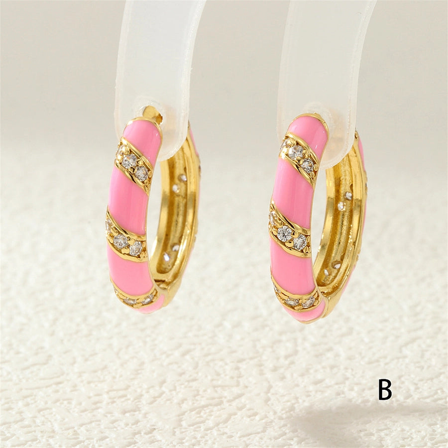 1 Pair IG Style Simple Style Commute Circle Enamel Inlay Copper Zircon 18K Gold Plated Earrings