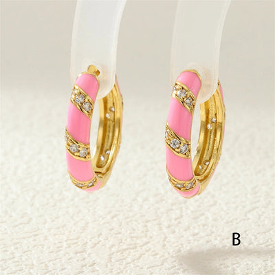 1 Pair IG Style Simple Style Commute Circle Enamel Inlay Copper Zircon 18K Gold Plated Earrings