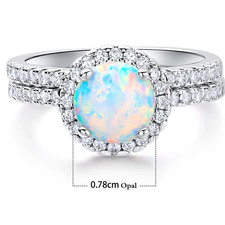 1 Set Opal with Zircon Couple Ring Two-Piece Set, Copper Plated Real Gold