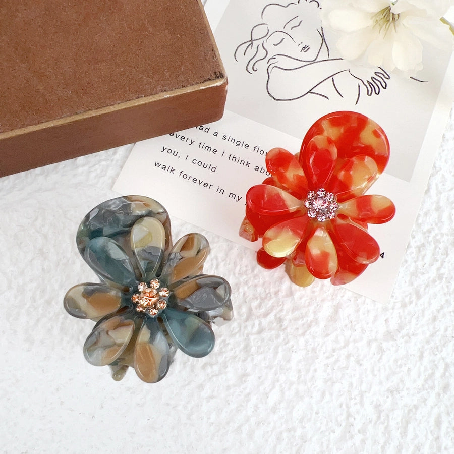 Women's Sweet Flower Acetic acid sheets Inlay Rhinestones Hair Claws