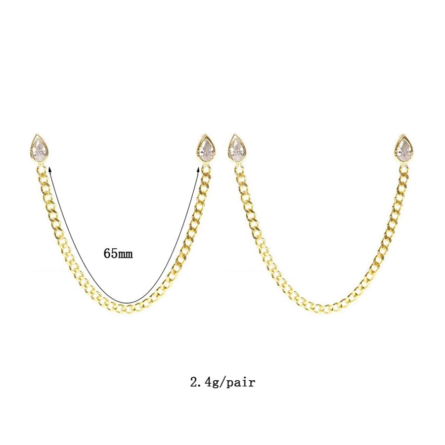 1 Pair IG Style Shiny Water Droplets Chain Inlay Copper Zircon Gold Plated Earrings