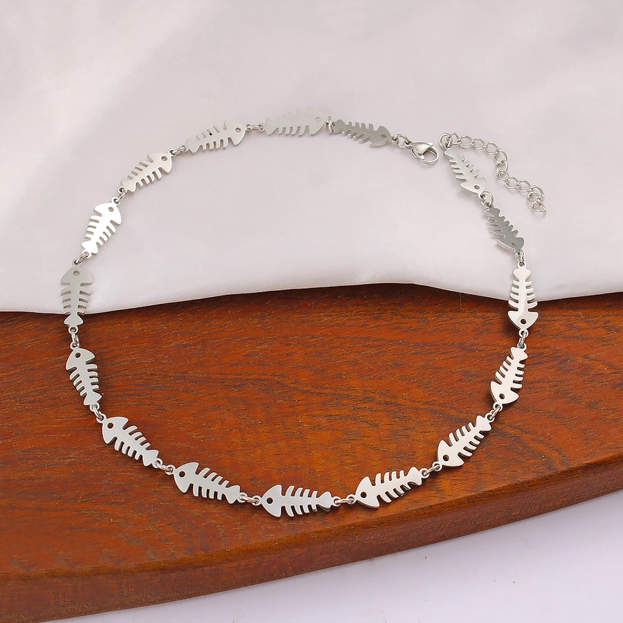 Jewelry IG Style Music Symbol Fish Bone 304 Stainless Steel 18K Gold Plated Bracelets Necklace