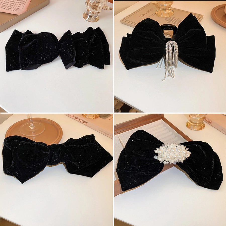 elegant tassel heart shape bow knot flannel inlay artificial pearls rhinestones hair clip 1 piece