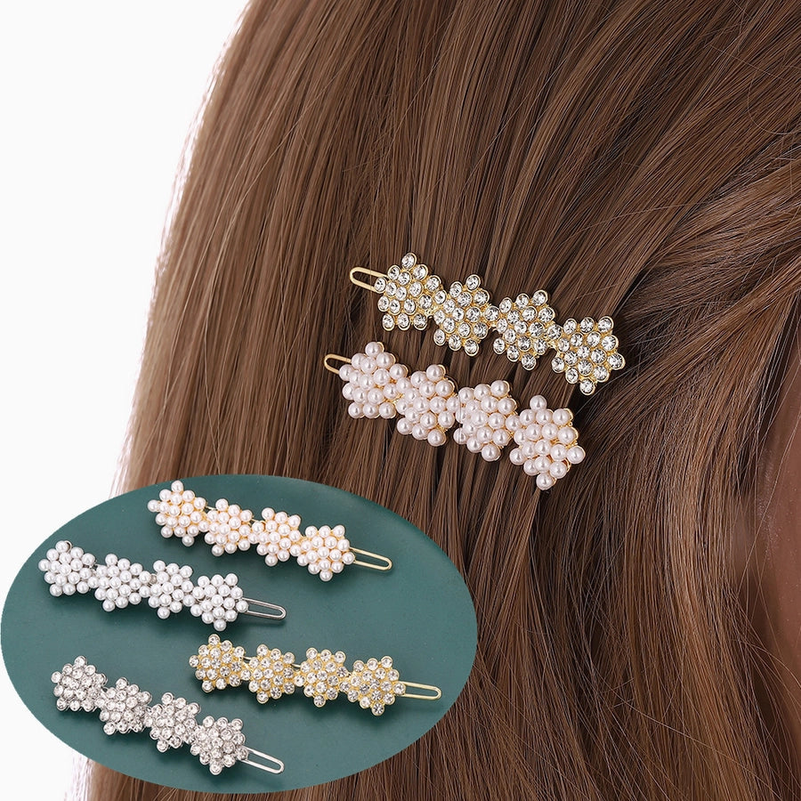 fashion flower alloy plating artificial pearls rhinestones hair clip 1 piece