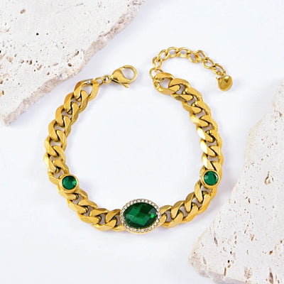 Hip-Hop Exaggerated Oval Titanium Steel Gold Plated Turquoise Rhinestones Pearl Bracelets In Bulk