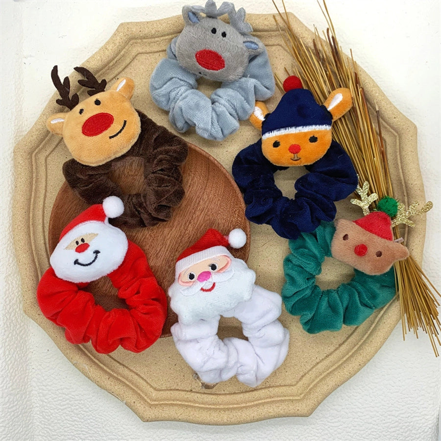 Christmas Cartoon Style Cute Women's Christmas Hat Christmas Tree Santa Claus Flannel Hair Tie