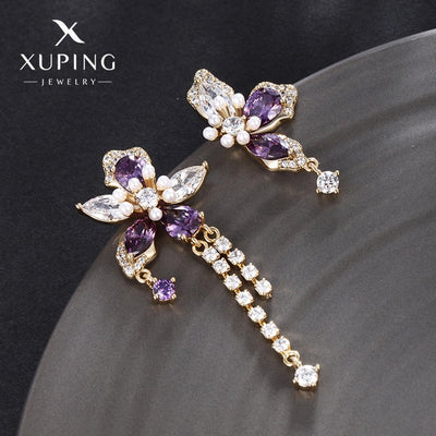 1 Pair Luxurious Sweet Tassel Flower Plating Copper Artificial Gemstones 18K Gold Plated Drop Earrings