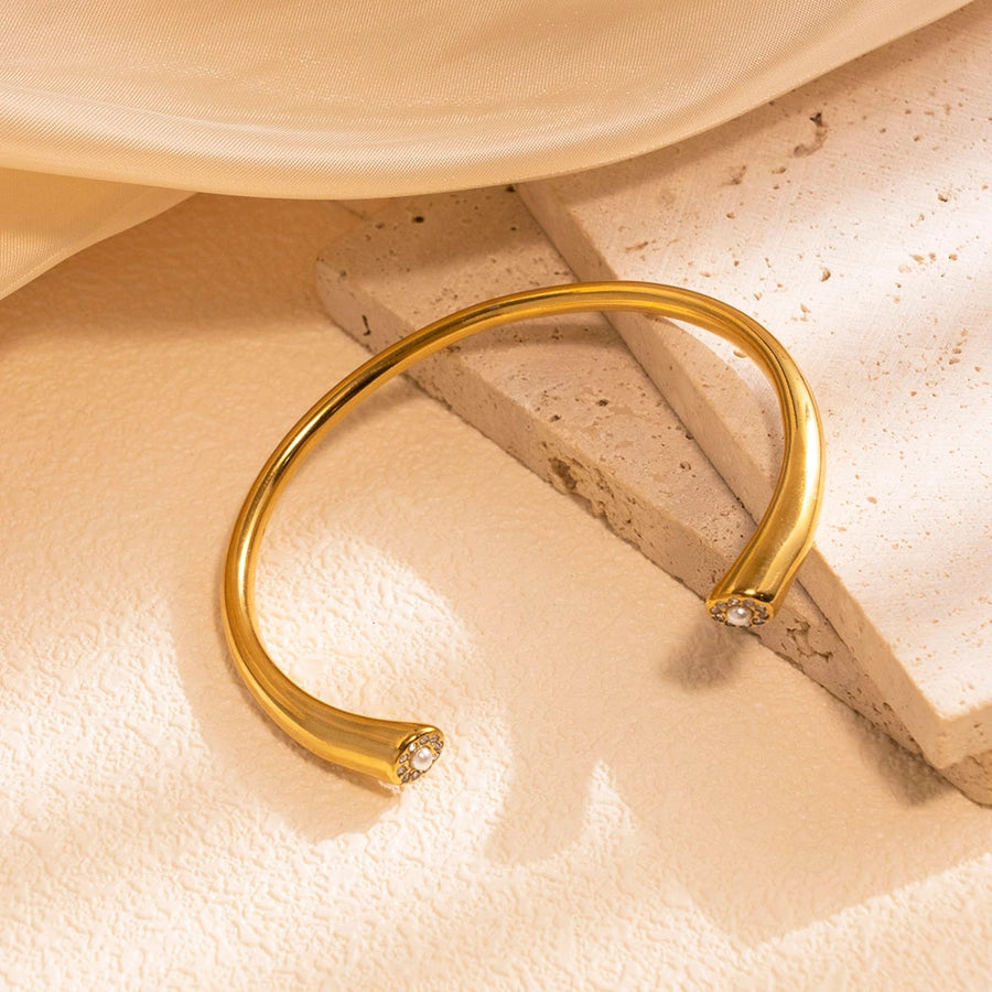 Romantic Simple Style C Shape 304 Stainless Steel Artificial Pearls Zircon Bangle In Bulk