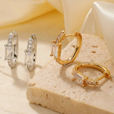 1 Pair Glam Simple Style Shiny Geometric Inlay Copper Zircon K Gold Plated Earrings