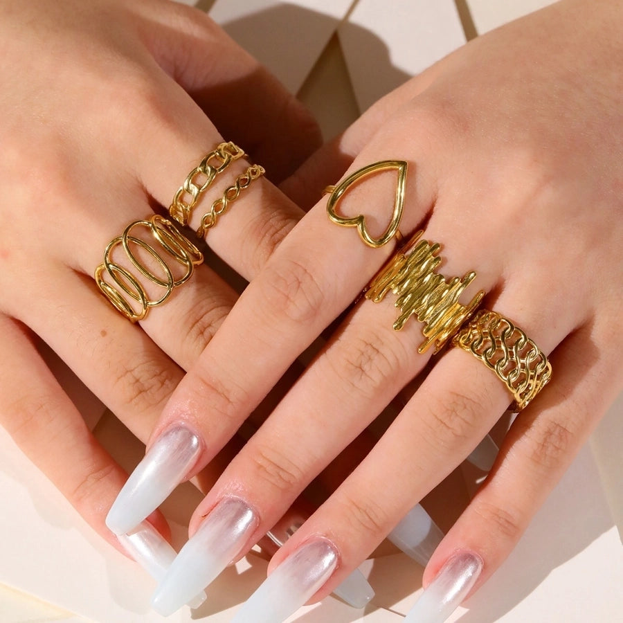 Jewelry Retro Heart Shape Solid Color 304 Stainless Steel Open Rings