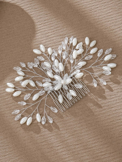 simple style flower artificial pearl inlay pearl insert comb