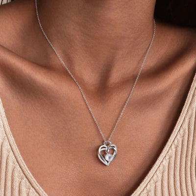 Copper Inlay Heart Shape Zircon Pendant Necklace