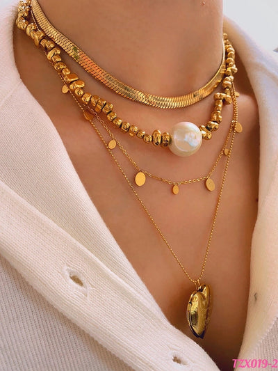 Jewelry Simple Style Geometric 304 Stainless Steel 18K Gold Plated Multi Charms Necklace