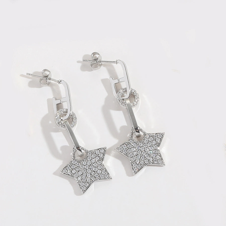 1 Pair Elegant Retro Pentagram Oval Plating Inlay Copper Zircon 14K Gold Plated Drop Earrings