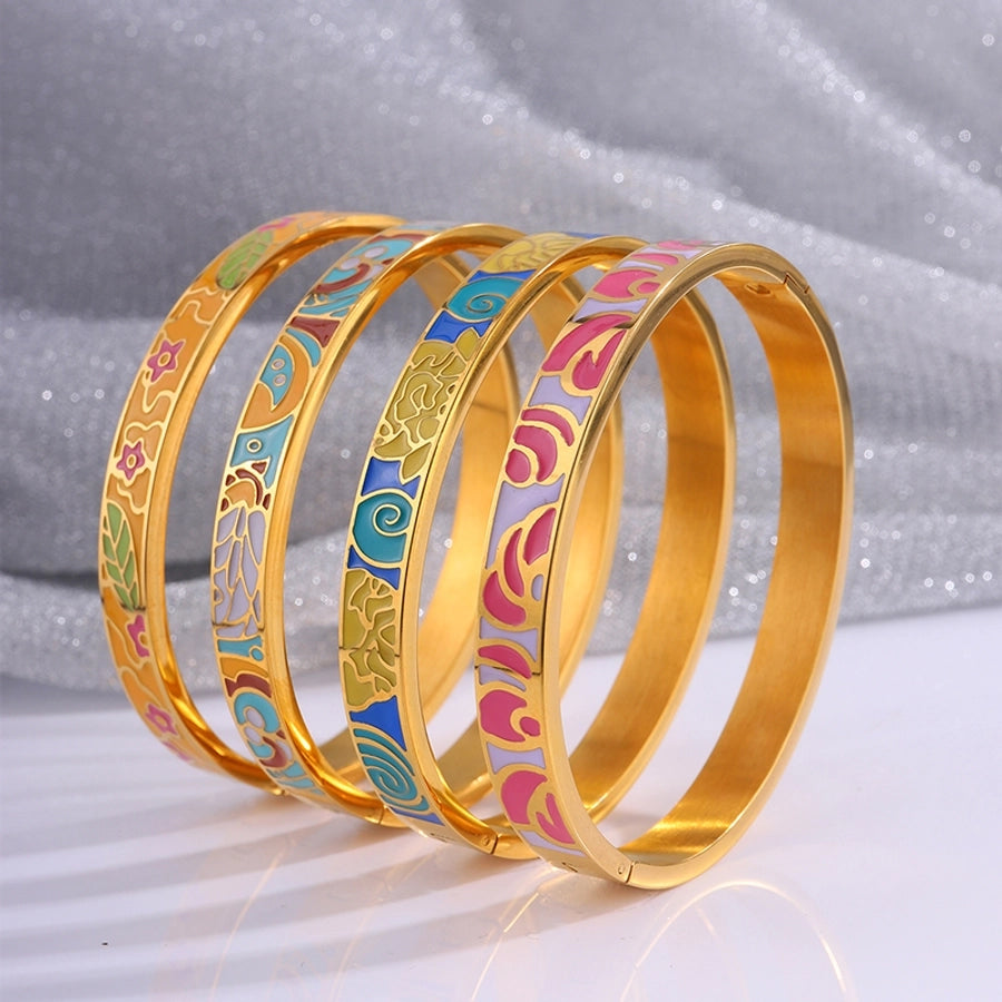 Elegant Retro Printing Solid Color Titanium Steel Bangle In Bulk
