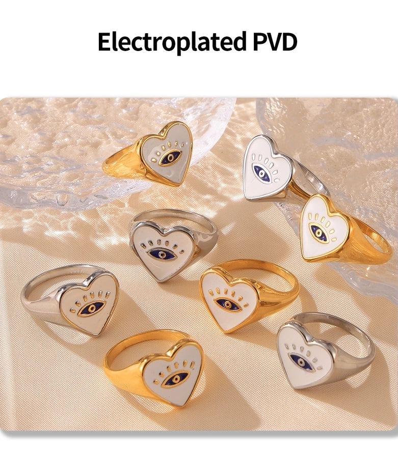 Jewelry Casual Luxurious Modern Style Devil's Eye Titanium Steel 18K Gold Plated Enamel Plating Rings
