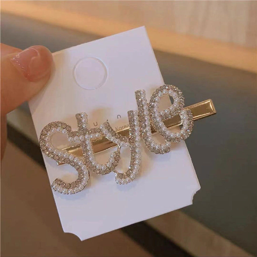 fashion leaf moon bow knot imitation pearl alloy rhinestone hair clip 1 piece