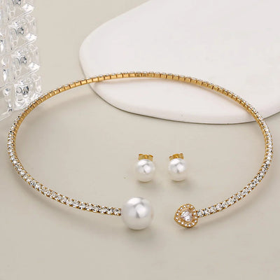 Jewelry Glam Luxurious Shiny Circle Square Heart Shape 304 Stainless Steel Imitation Pearl Rhinestone Jewelry Set