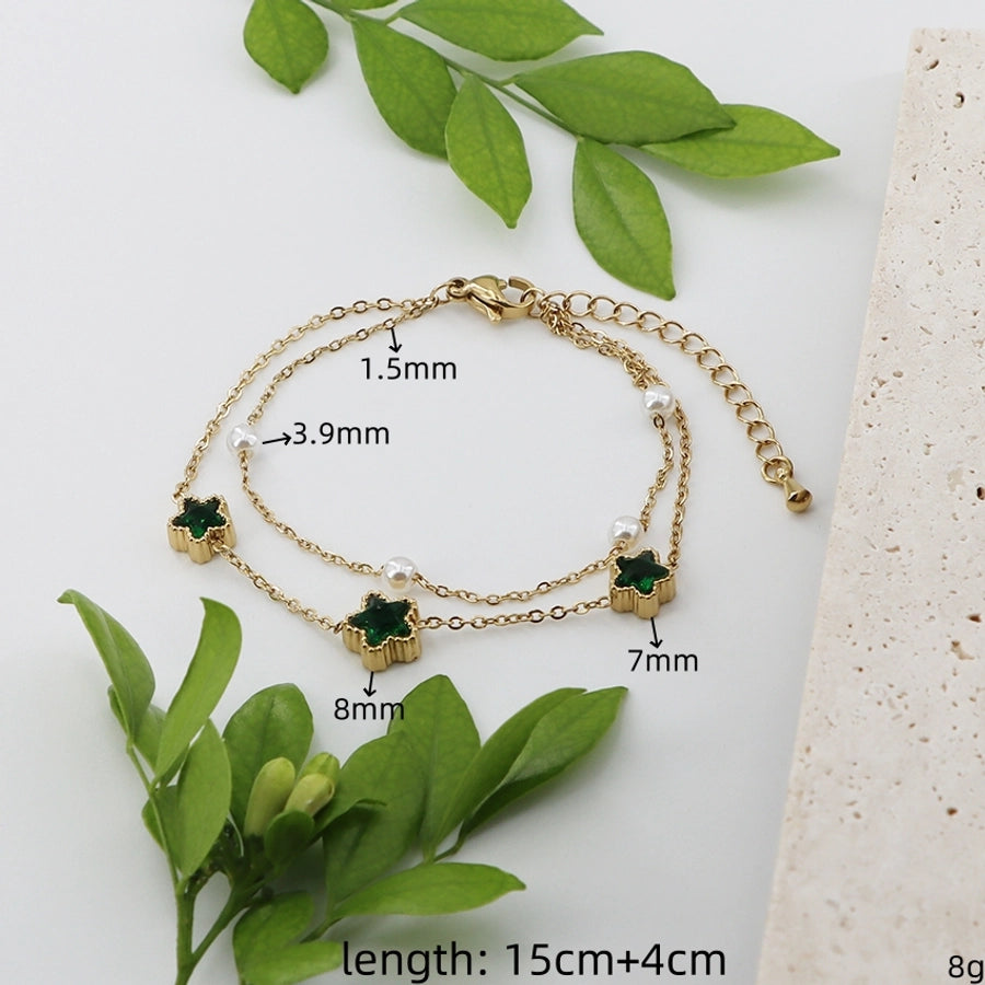 Basic Simple Style Star 304 Stainless Steel Gold Plated Artificial Gemstones Stainless Steel Bracelets In Bulk