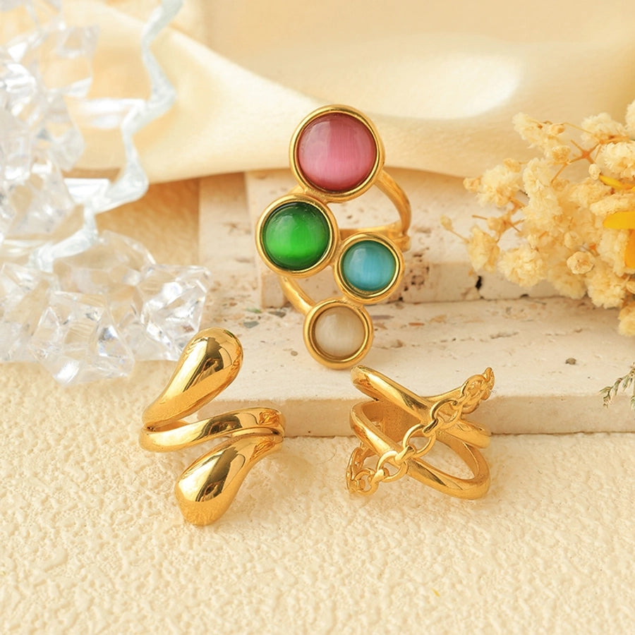 Jewelry Elegant Retro Simple Style Geometric 304 Stainless Steel Natural Stone 14K Gold Plated Inlay Open Rings