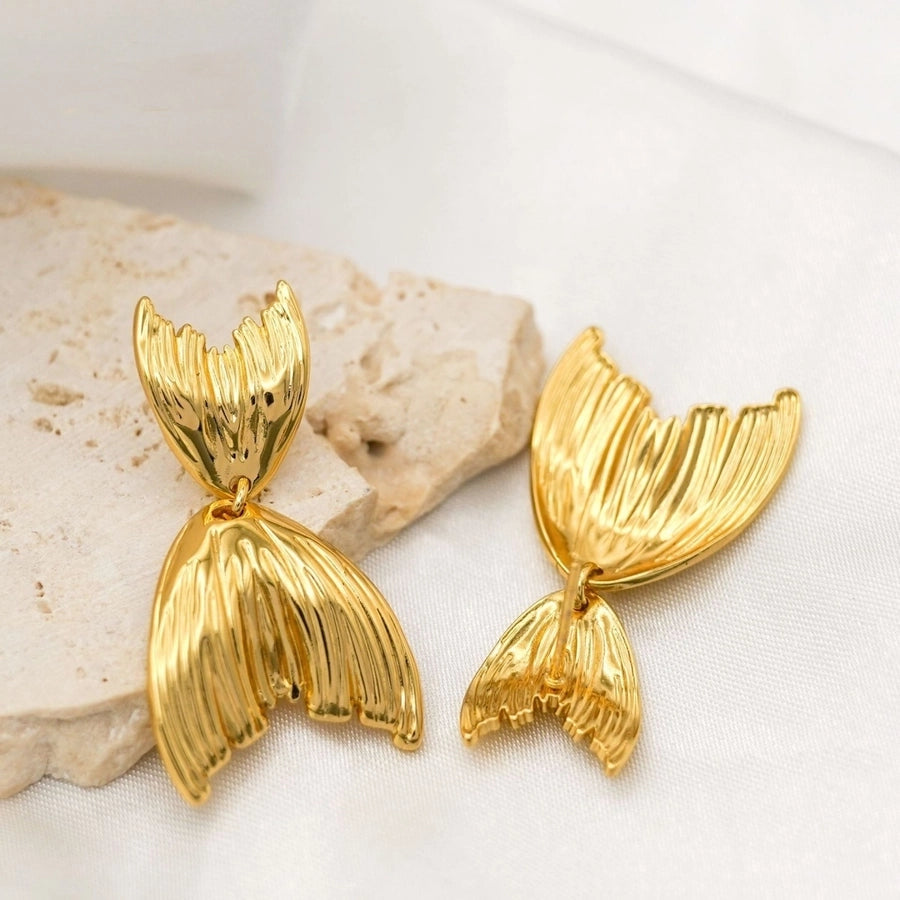 1 Pair Hawaiian Vacation Beach Fish Tail 304 Stainless Steel 18K Gold Plated Drop Earrings