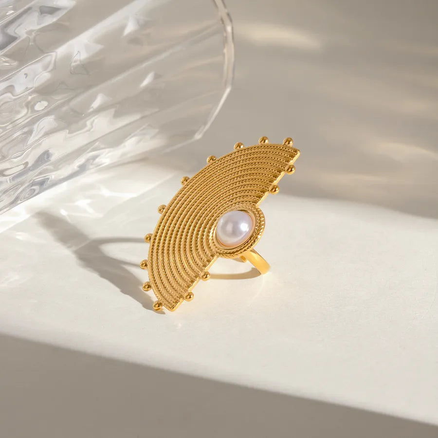 Wholesale Jewelry Simple Style Classic Style Sector 304 Stainless Steel Pearl Inlay Open Rings