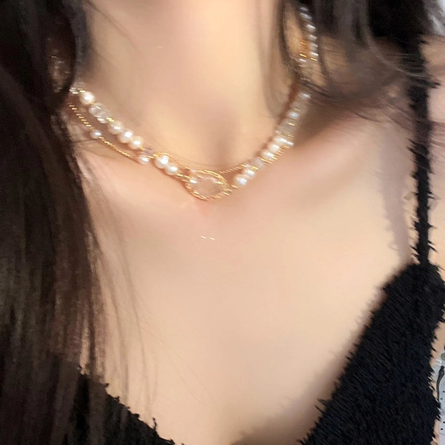 Simple Style Classic Style Round Artificial Crystal Imitation Pearl  Layered Necklaces