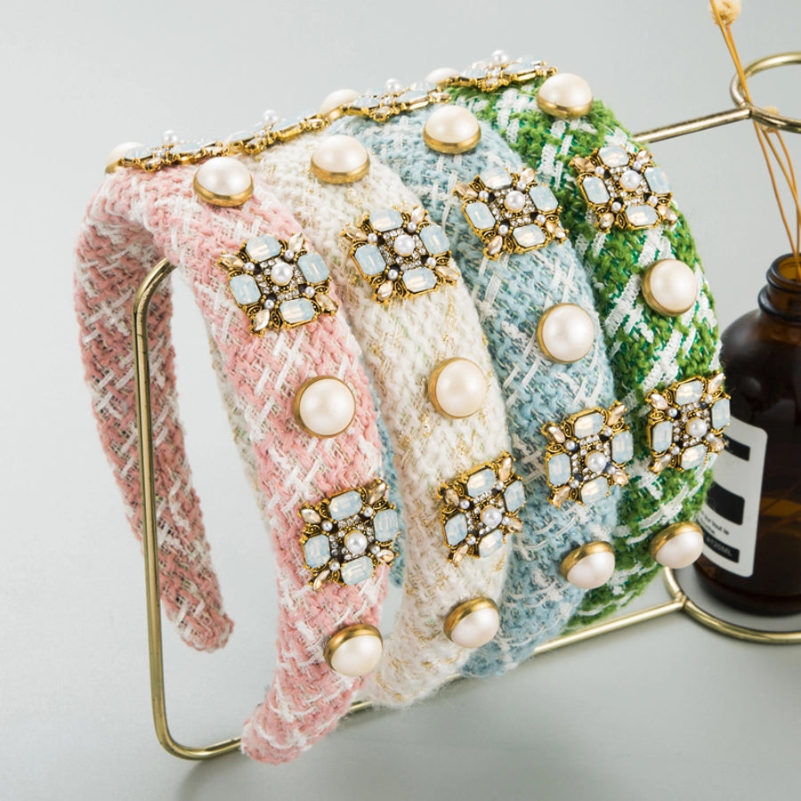 sweet round cloth plating inlay rhinestones pearl hair band