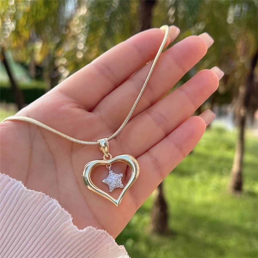 1 Piece Copper Plating 18K Gold Love Heart with Cutout XINGX Small Heart-Shaped Full of Diamond Zircon Snake Chain Suitable for Men Women Daily Wear Suitable for Gifts Cross-Border Original New Arrivals