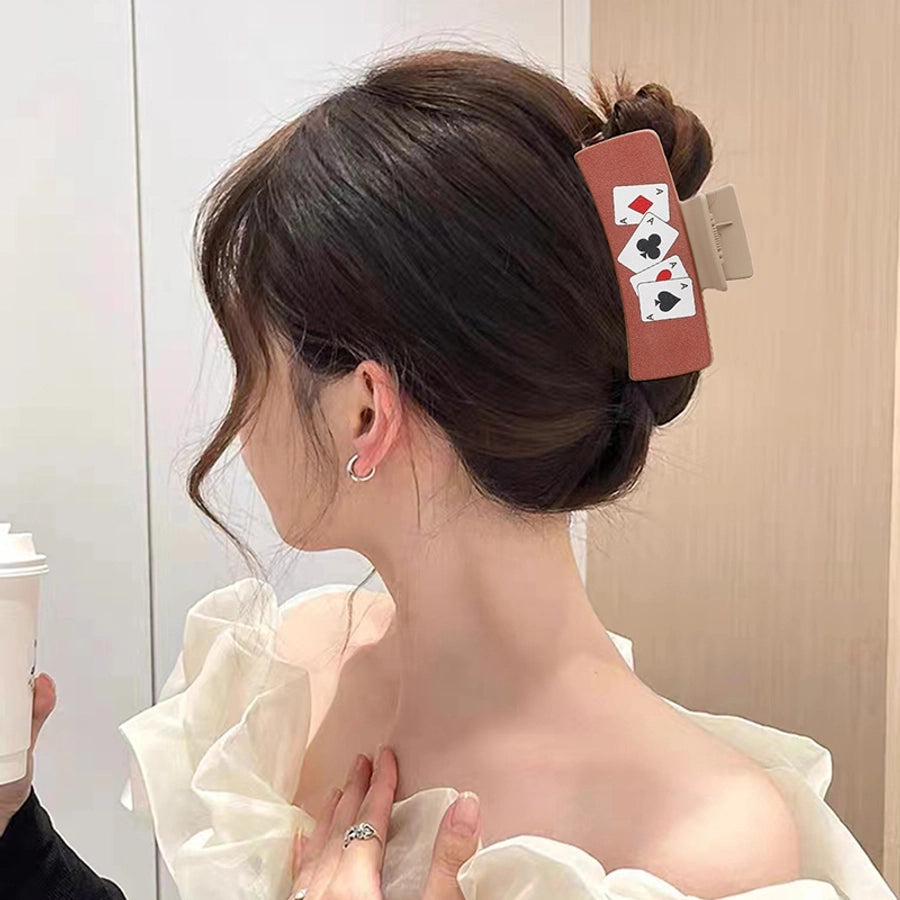 women's vintage style letter poker pu leather plastic hair claws