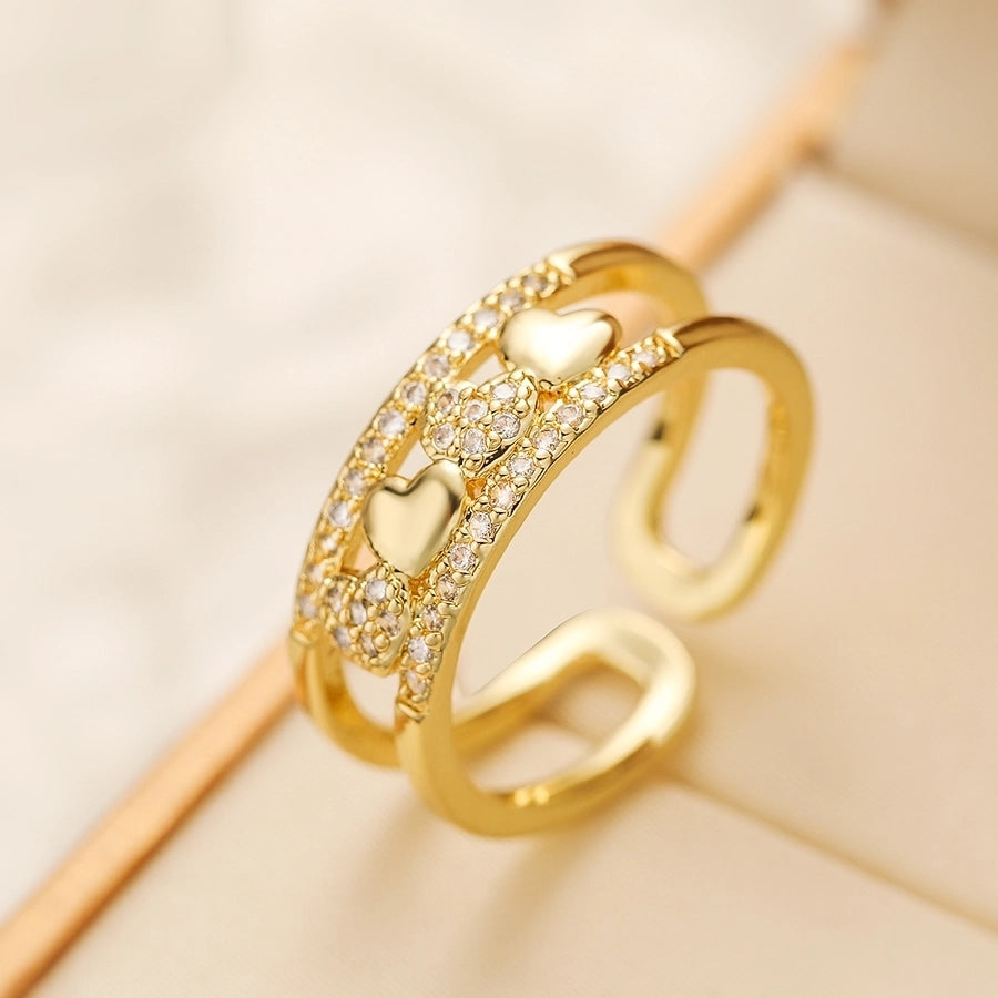 Copper Plating Inlay Geometric Star Heart Shape Zircon Open Rings