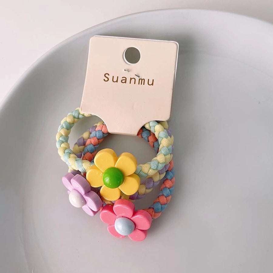 kid's cartoon style animal fruit flower cloth resin contrast collar hair tie