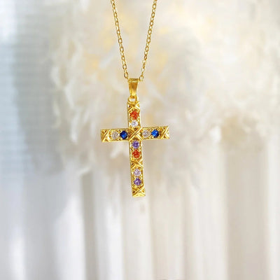 Copper cable chain Plating Cross Zircon Pendant Necklace
