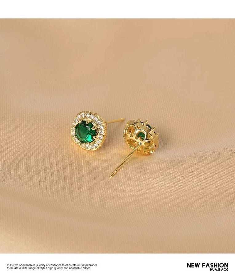 Ju Jingyi  Emerald Ear Stud Women's Advanced Design Sense Ear Clip Earrings  Sterling Silver Ear Accessories Anti-allergic Moisture