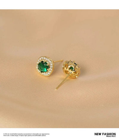 Ju Jingyi  Emerald Ear Stud Women's Advanced Design Sense Ear Clip Earrings  Sterling Silver Ear Accessories Anti-allergic Moisture